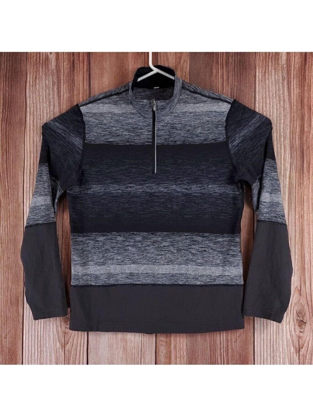 Lululemon Mens Medium Speed 1/2 Zip Universal Stripe Black Soot Light White Soot